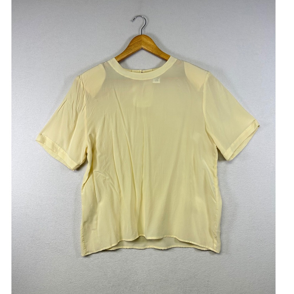 Christie & Jill Silk Short Sleeve Sheer‎ Top Womens XL Pale Yellow